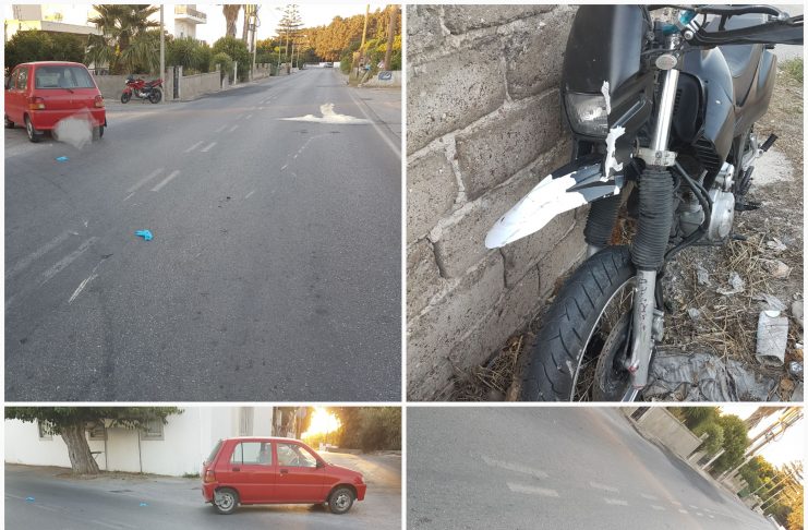 Τροχαίο επί της Ασκληπιού στο Πλατάνι – Μοτοσυκλέτα έπεσε σε ΙΧ – Κι άλλο ατύχημα με οδηγό ντελίβερι νωρίτερα