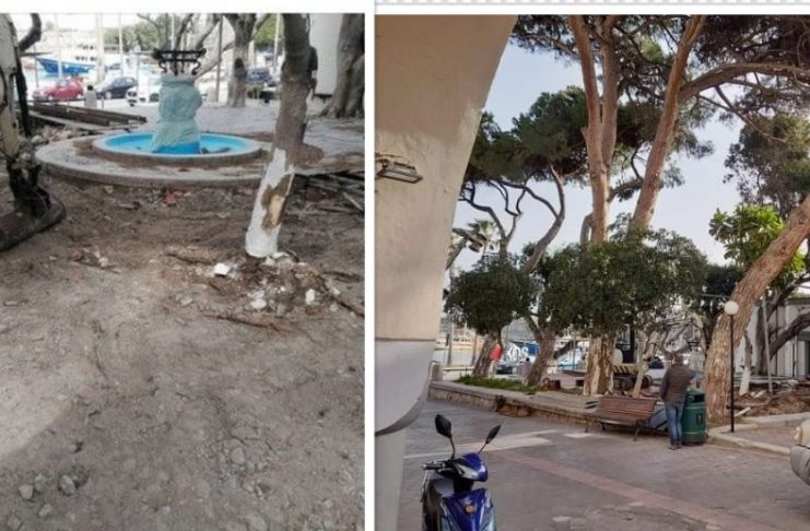 Προβληματισμός από την παρέμβαση εξωτερικά στο δημαρχείο και στο παλιό συντριβάνι από κάτω με την έναρξη της σεζόν