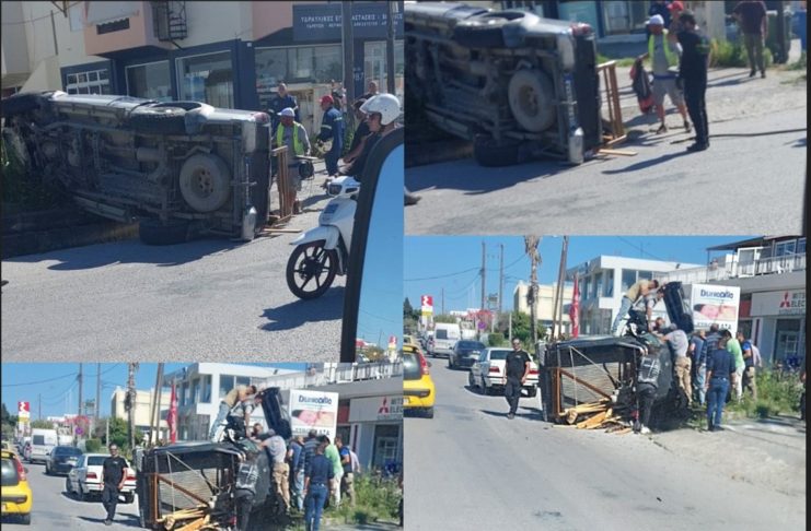 Νέο τροχαίο στον επαρχιακό με μικρό φορτηγό όχημα που βγήκε εκτός δρόμου και ανετράπη