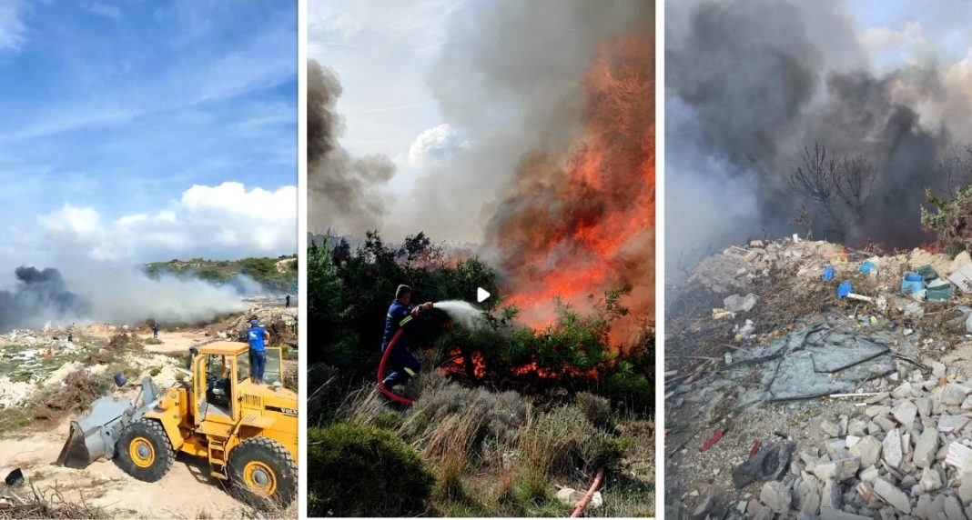 Φωτιά στην Κέφαλο σε χαράδρα δίπλα σε ανεξέλεγκτο σκουπιδότοπο, μετά το γήπεδο ποδοσφαίρου