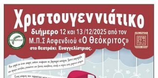 Χριστουγεννιάτικο διήμερο 12 και 13 /12/025 από τον Μ.Π.Σ.Α. «Ο Θεόκριτος» στο θεατράκι Ευαγγέλιστριας.