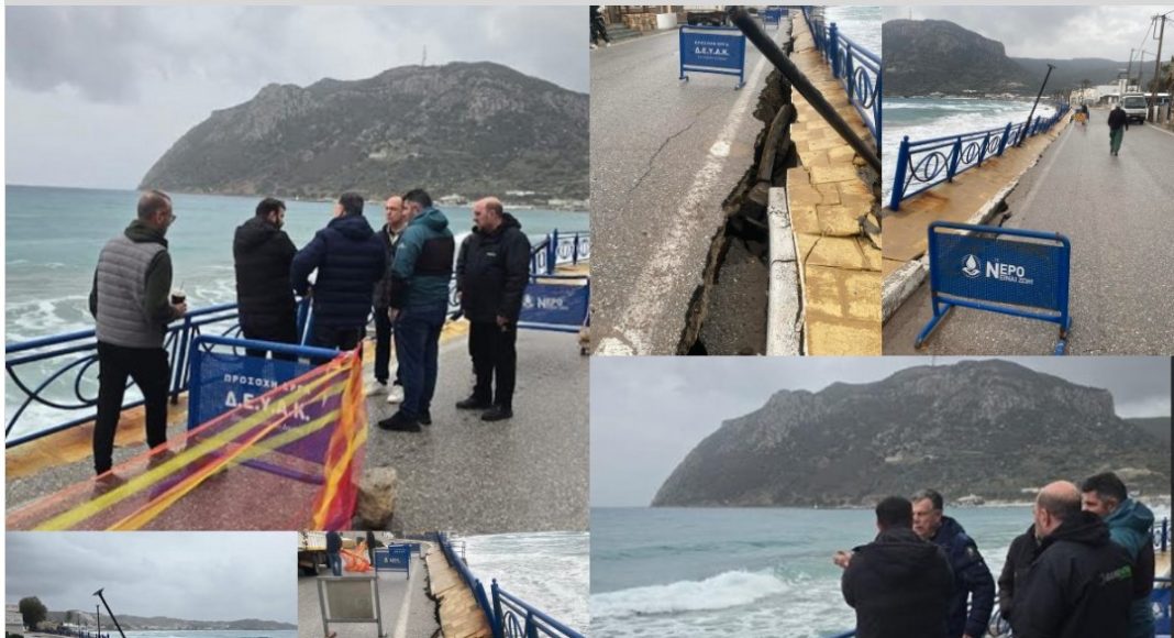 Κέφαλος: Θυελλώδεις άνεμοι προκάλεσαν αποκόλληση του τοιχίου αντιστήριξης στον παραλιακό δρόμο