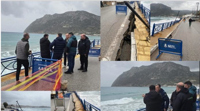 Κέφαλος: Θυελλώδεις άνεμοι προκάλεσαν αποκόλληση του τοιχίου αντιστήριξης στον παραλιακό δρόμο