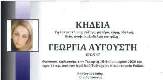 Θλίψη στη Ρόδο για την απώλεια της 47χρονης Γεωργίας Αυγουστή
